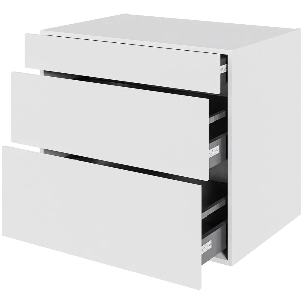 Multi-Living Køkken skuffeskab i Malet Hvid Front H: 70,4 cm D: 60,0 cm - 3 skuffer fuldtudtræk/softluk - Bredde: 80 cm