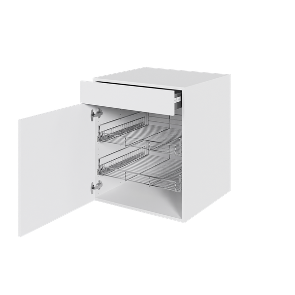 Multi-Living Køkken grydeskab i Hvid Front underskab H: 70,4 cm D: 60,0 cm - 2 udtræksriste 1 låge & 1 skuffe med fuldudtræk og softluk - Bredde: 60 cm