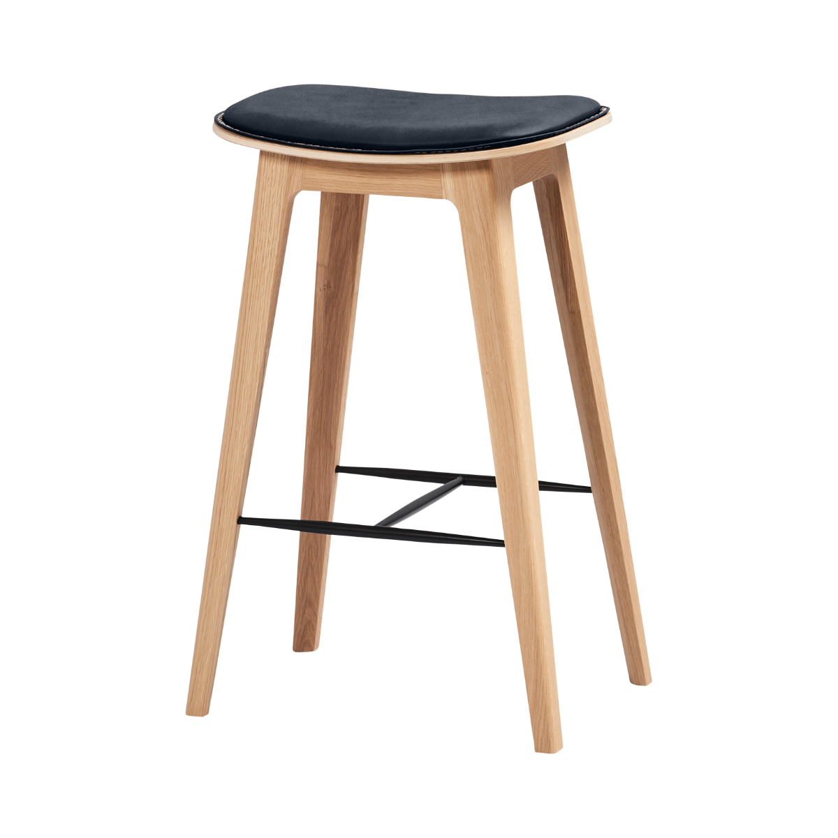Nordic Bar Stool - Oak with stitches - Luna Carbon - 73 cm