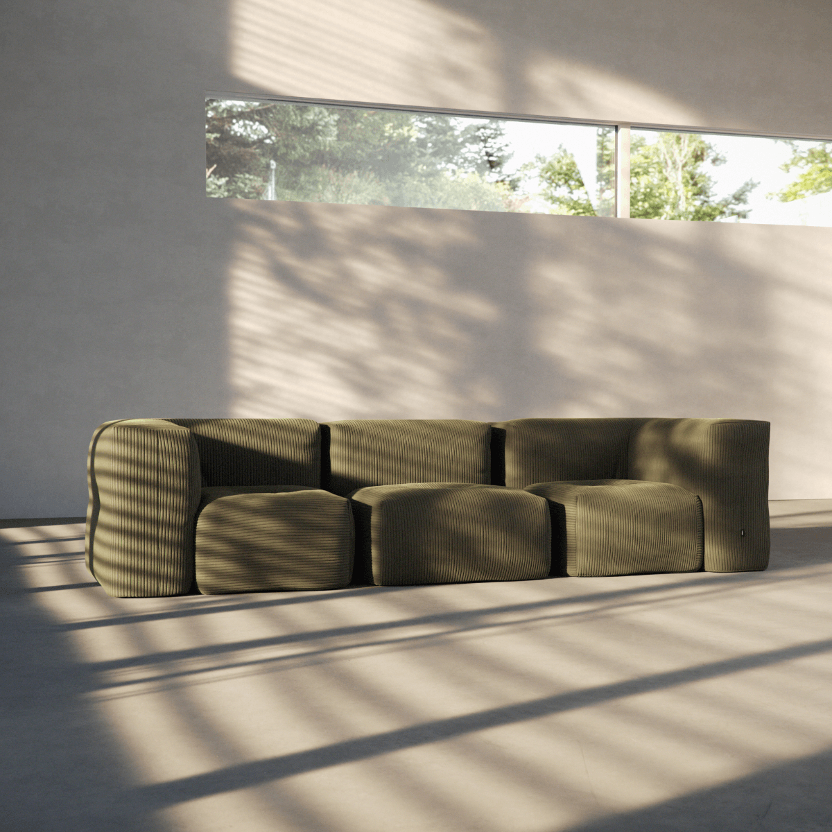 Soft Sofa Indoor - Corner Section Corduroy Olive