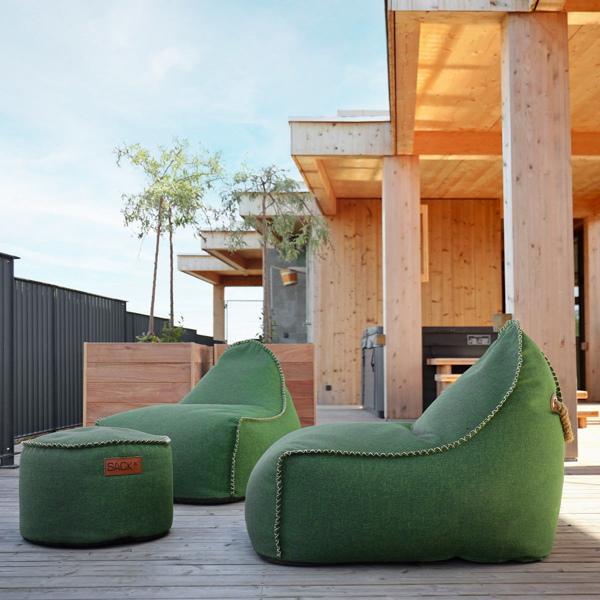Cobana Lounge Chair & Pouf Green