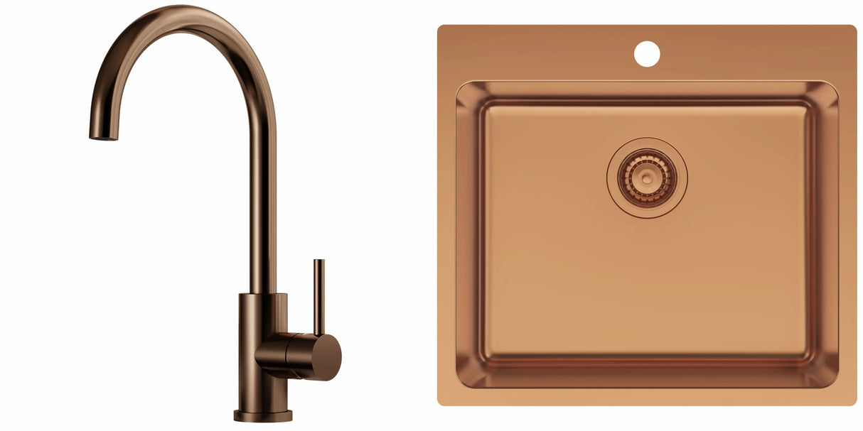 Kobber PVD vask og armatur i samlepakke