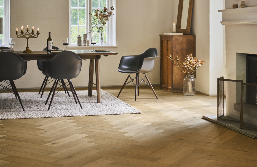 Timberman Eg Accent Charlottenlund Sildeben Trægulv lak hvid 13,5x145x580 - 146005