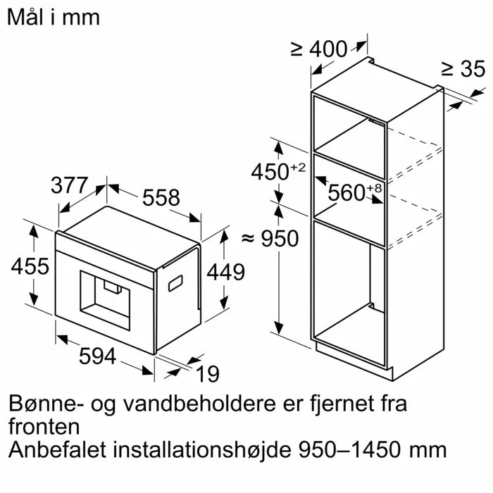 Fuldautomatisk indbygningskaffemaskine 2,4l vandtank - Siemens iQ700 - CT918L1B0 i sort