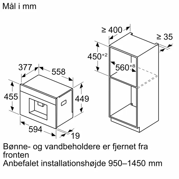 Fuldautomatisk indbygningskaffemaskine 2,4l vandtank - Siemens iQ700 - CT918L1B0 i sort