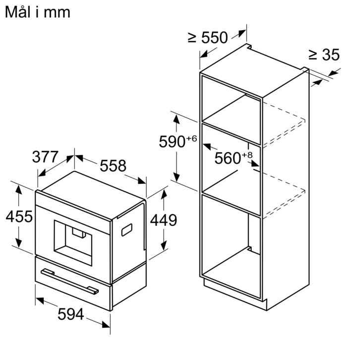 Fuldautomatisk indbygningskaffemaskine 2,4l vandtank - Siemens iQ700 - CT918L1B0 i sort