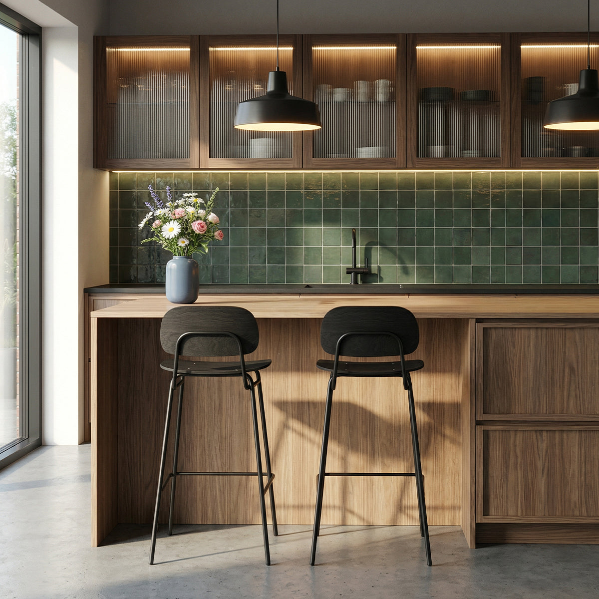 Frame Bar Stool - With backrest and Black Stained Oak - 68 cm.