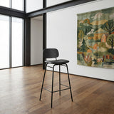Frame Bar Stool - With backrest and Terra Black leather - 73 cm.