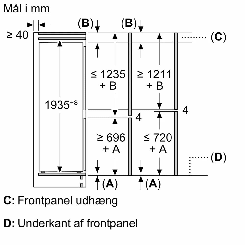 Integrerbart køle-/fryseskab 193.5 x 70.8 cm fladhængsel med dæmpet lukning (soft close) - Siemens iQ500 - KB96NSDD0