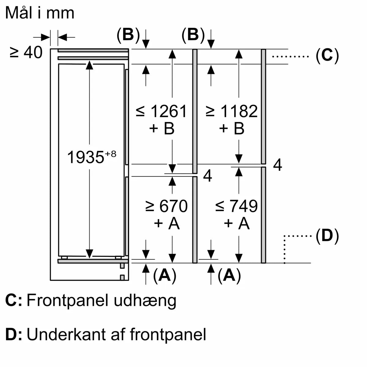 Integrerbart køle-/fryseskab 193.5 x 54.1 cm glidende hængsel - Siemens iQ100 - KI96N5SE0