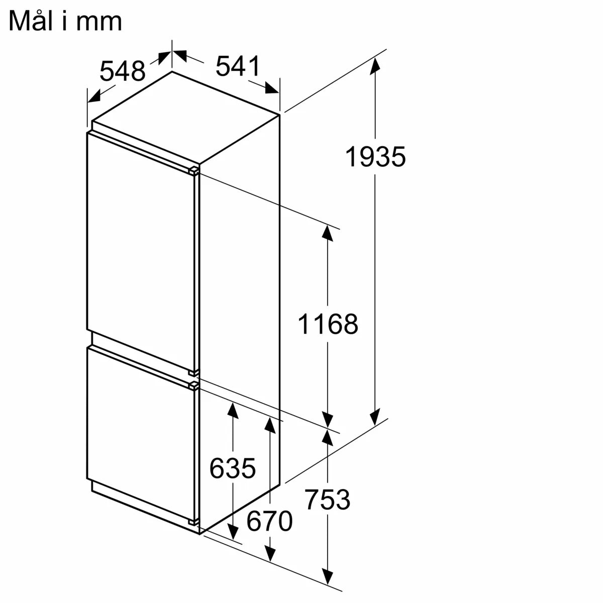 Integrerbart køle-/fryseskab 193.5 x 54.1 cm glidende hængsel - Siemens iQ100 - KI96N5SE0
