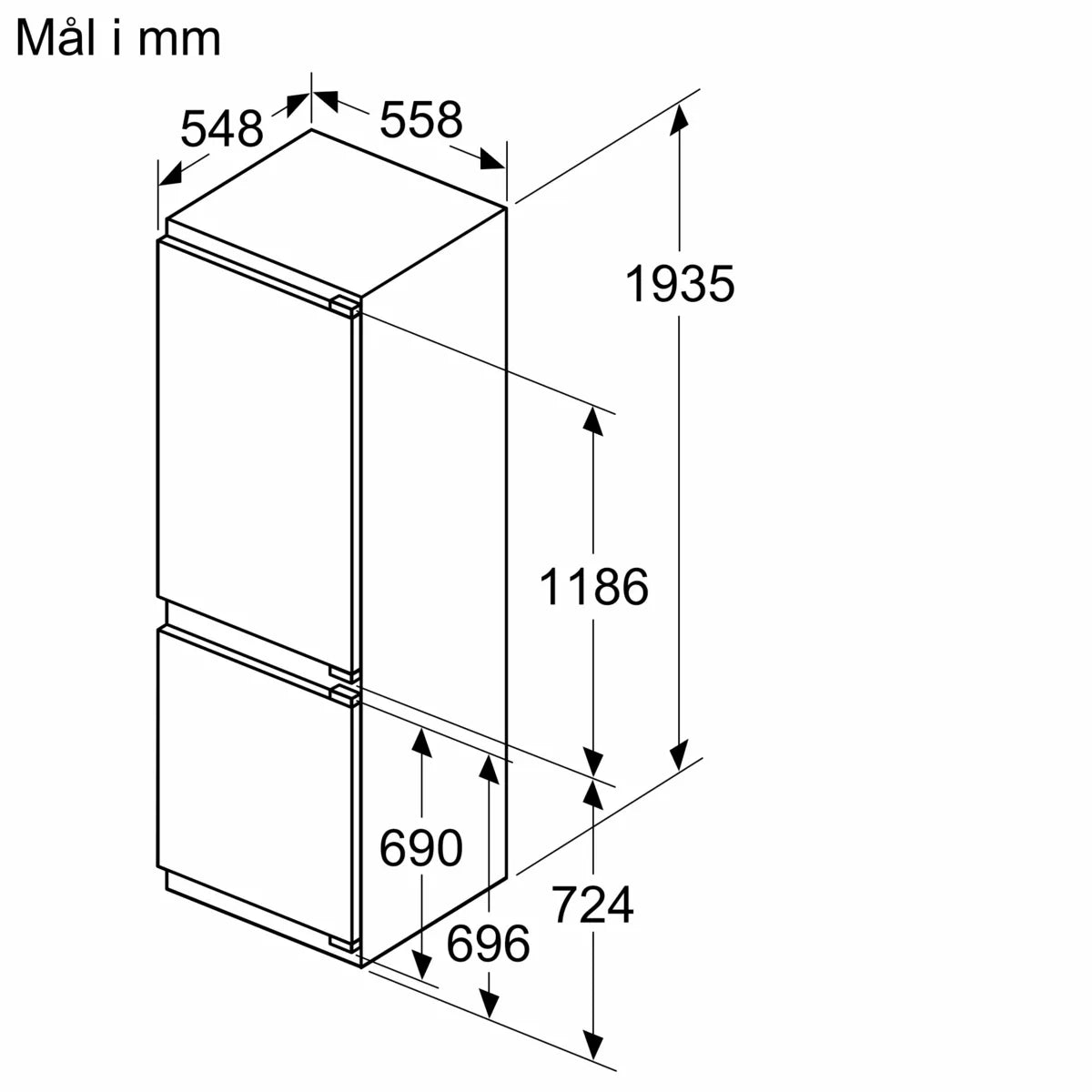 Integrerbart køle-/fryseskab 193.5 x 55.8 cm fladhængsel - Siemens iQ300 - KI96NSFD0