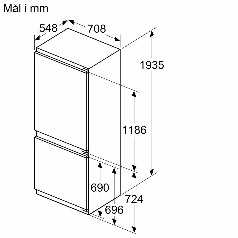 Integrerbart køle-/fryseskab 193.5 x 70.8 cm fladhængsel med dæmpet lukning (soft close) - Siemens iQ500 - KB96NSDD0