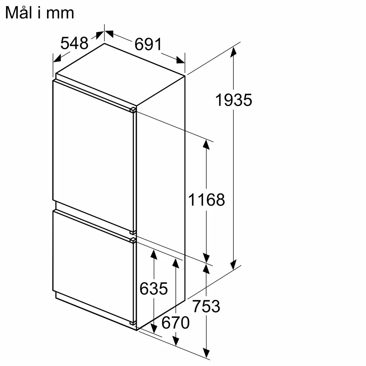 iQ300 Integrerbart køle-/fryseskab 193.5 x 69.1 cm glidende hængsel - KB96NVSE0