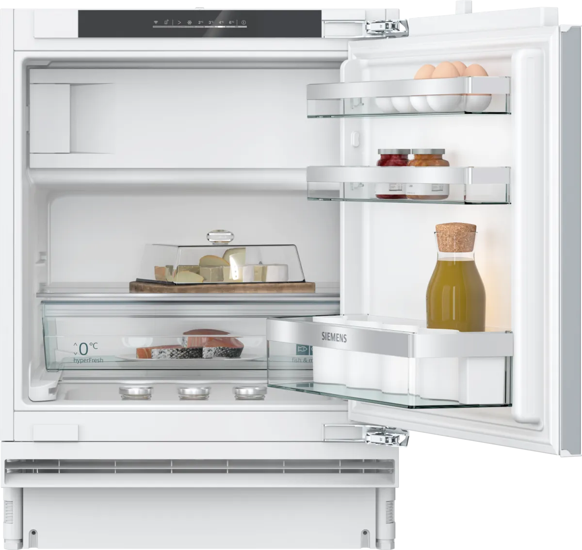 Indbygningskøleskab med fryser 82 x 60 cm fladhængsel med dæmpet lukning (soft close) - Siemens iQ500 - KU22LADD0