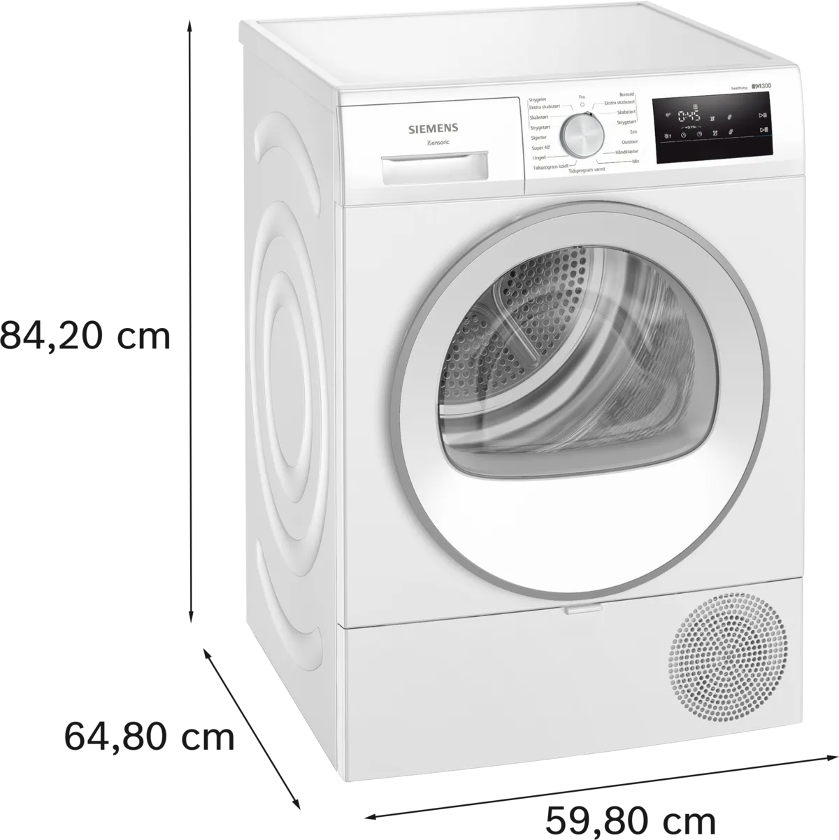 Tørretumbler kondens A++ m/disp. varmepumpe 8kg - Siemens iQ300 - WT45HV0BDN