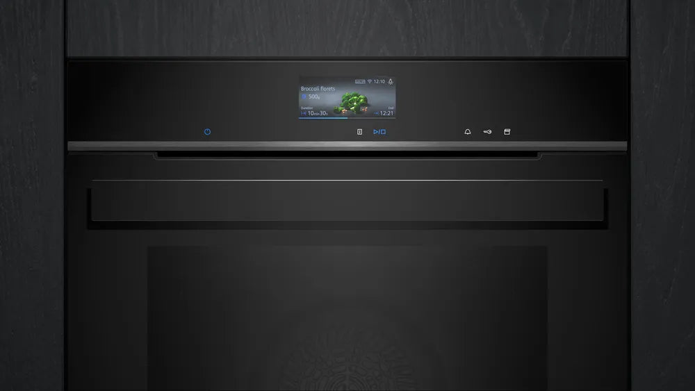 Indbygningsovn med damp 71l m/disp A+ sort - Siemens iQ700 - HR976GMB1 - 60x60 sort