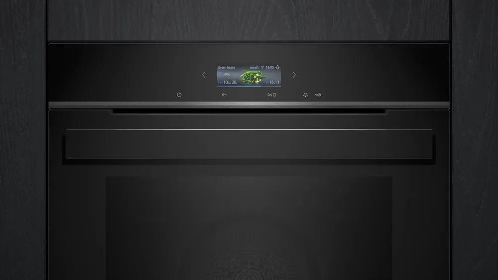 Indbygningsovn 71l Pyro A+ sort m/disp - Siemens iQ700 - HB974GLB1 - 60x60 cm sort