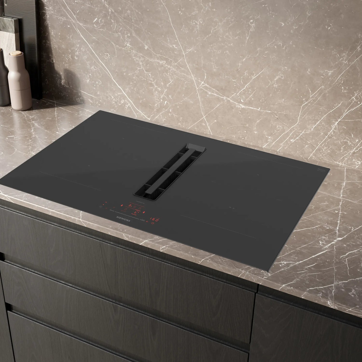 Siemens iQ500 Induktionskogeplade med indbygget emhætte 80 cm Matt Edition, overflademontering med ramme - ED87BHQ26E