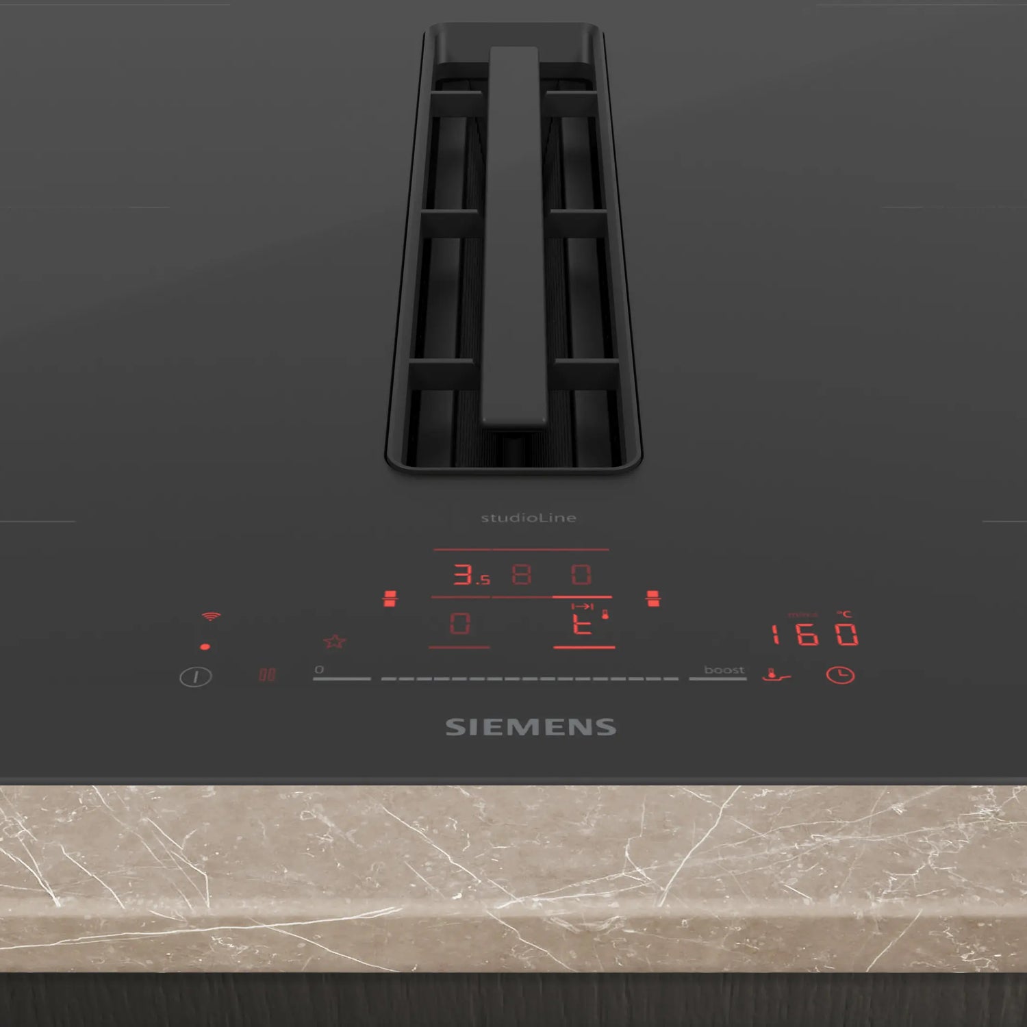 Siemens iQ500 Induktionskogeplade med indbygget emhætte 80 cm Matt Edition, overflademontering med ramme - ED87BHQ26E