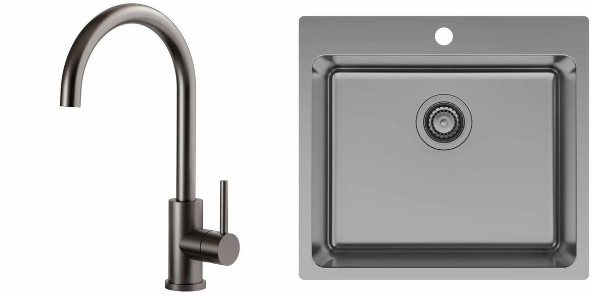 Gun metal pvd vask og armatur i samlepakke