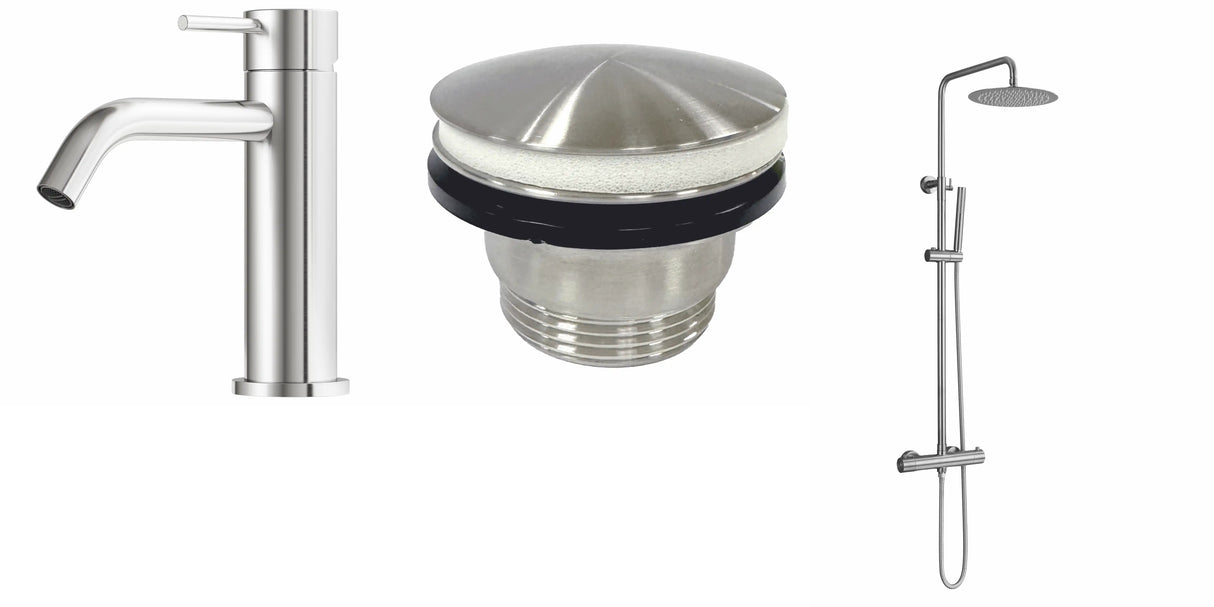 Samlet bruser og armatur sæt i rustfrit stål