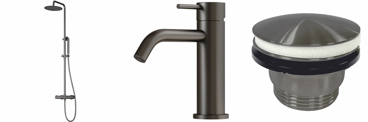 Samlet bruser og armatur sæt i pvd Gun metal