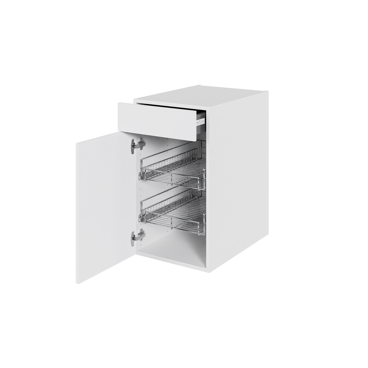 Multi-Living Køkken grydeskab i Hvid Front underskab H: 70,4 cm D: 60,0 cm - 2 udtræksriste 1 låge & 1 skuffe med fuldudtræk og softluk - Bredde: 40 cm