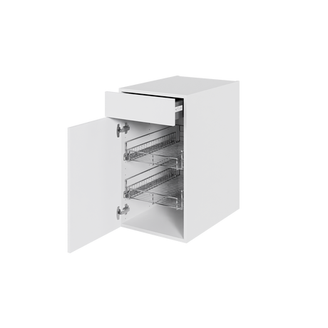 Multi-Living Køkken grydeskab i Hvid Front underskab H: 70,4 cm D: 60,0 cm - 2 udtræksriste 1 låge & 1 skuffe med fuldudtræk og softluk - Bredde: 40 cm