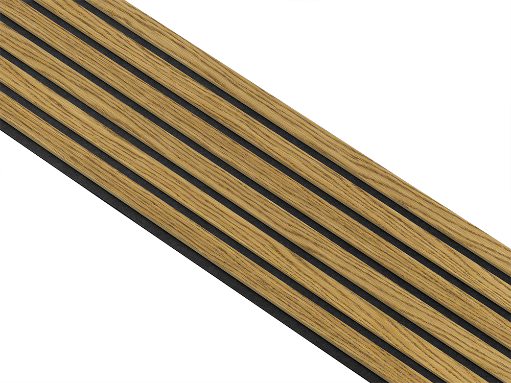 Akustikpaneler i almindelig kerne i brun oliering - vælg mellem forskellige farve filt - Mål: 16 × 300 × 2780 mm