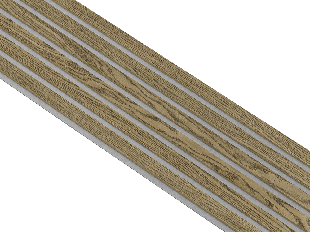 Akustikpaneler i almindelig kerne i mørkebrun oliering - vælg mellem forskellige farve filt - Mål: 16 × 300 × 2780 mm