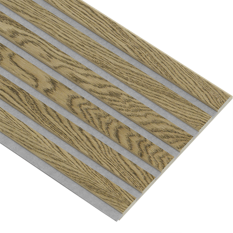 Akustikpaneler i almindelig kerne i mørkebrun oliering - vælg mellem forskellige farve filt - Mål: 16 × 300 × 2780 mm