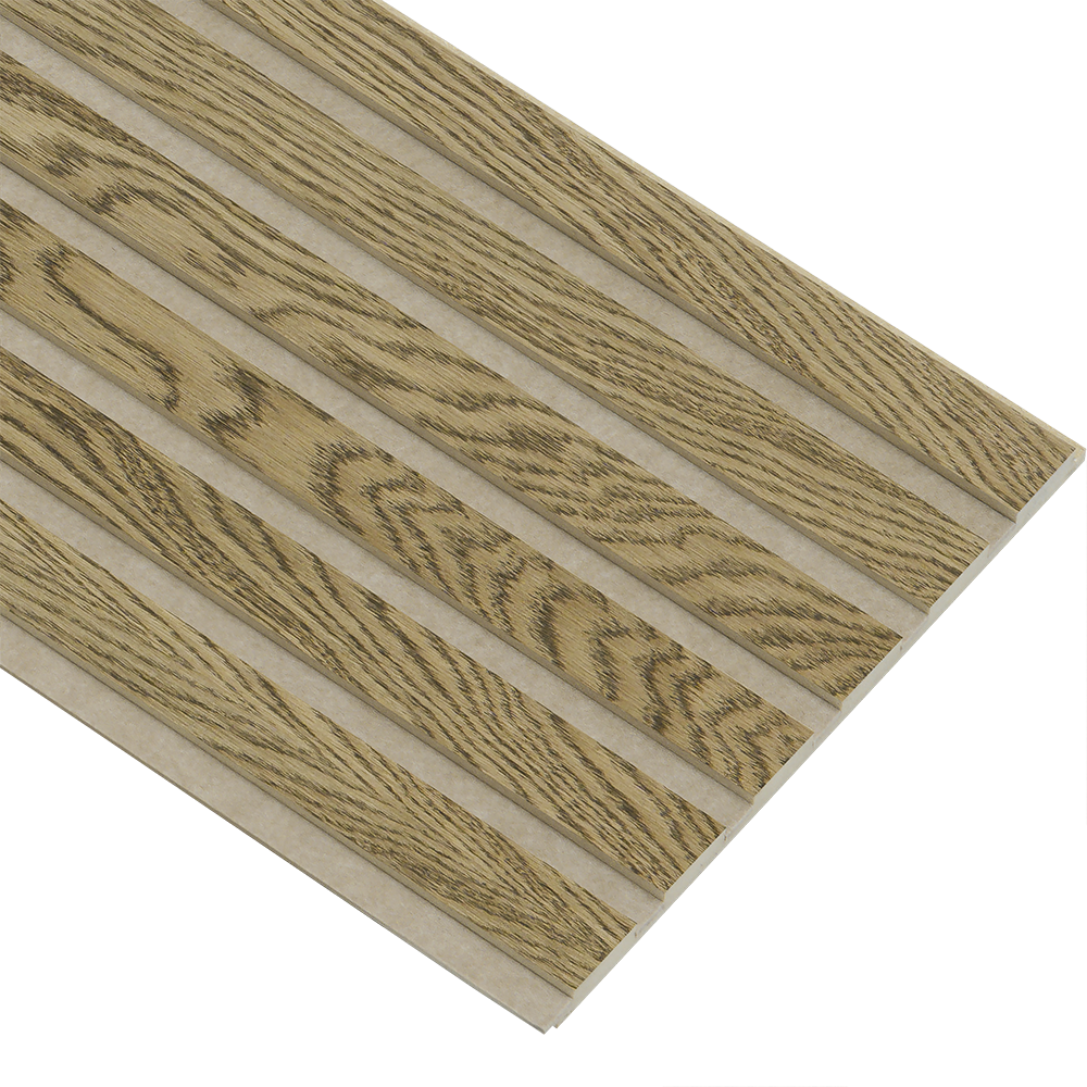 Akustikpaneler i almindelig kerne i mørkebrun oliering - vælg mellem forskellige farve filt - Mål: 16 × 300 × 2780 mm