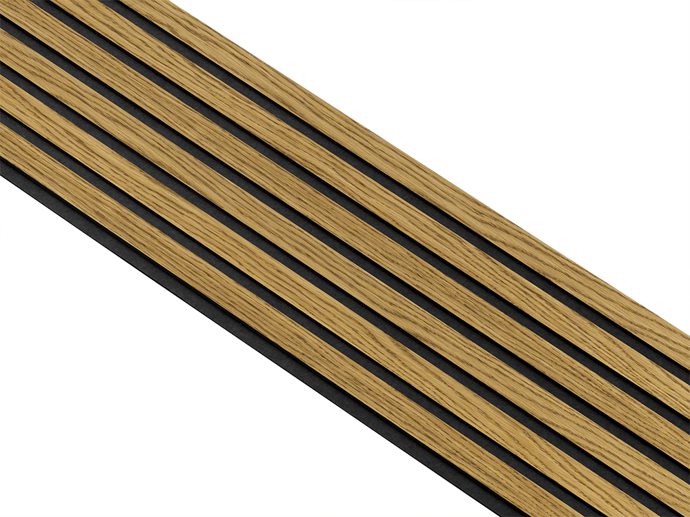 Akustikpaneler i sort kerne i brun oliering - vælg mellem forskellige farve filt - Mål: 17 × 300 × 2780 mm