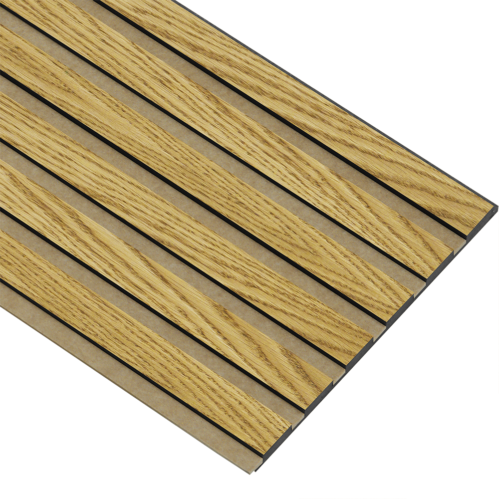 Akustikpaneler i sort kerne i brun oliering - vælg mellem forskellige farve filt - Mål: 17 × 300 × 2780 mm