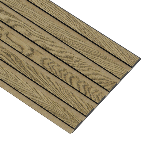 Akustikpaneler i sort kerne i mørkebrun oliering - vælg mellem forskellige farve filt - Mål: 17 × 300 × 2780 mm