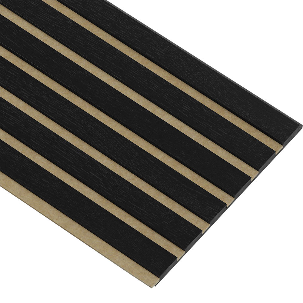 Akustikpaneler i sort kerne i sort malet - vælg mellem forskellige farve filt - Mål: 17 × 300 × 2780 mm