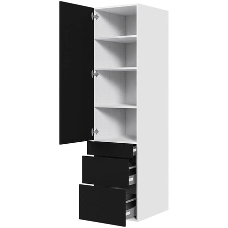 Multi-Living Køkken garderobeskab i Cibo Nero H: 195,2 cm D: 60,0 cm - 1 låge og 3 skuffer fuldudtræk/softclose - Bredde: 50 cm