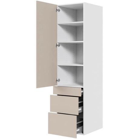 Multi-Living Køkken garderobeskab i Cibo Sabbia 123 H: 195,2 cm D: 60,0 cm - 1 låge og 3 skuffer fuldudtræk/softclose - Bredde: 50 cm