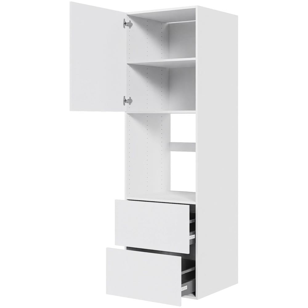 Multi-Living Køkken indbygningsskab i Hvid Front til ovn H: 195,2 cm D: 60,0 cm - 2 skuffer deludtræk og softluk - Bredde: 60 cm