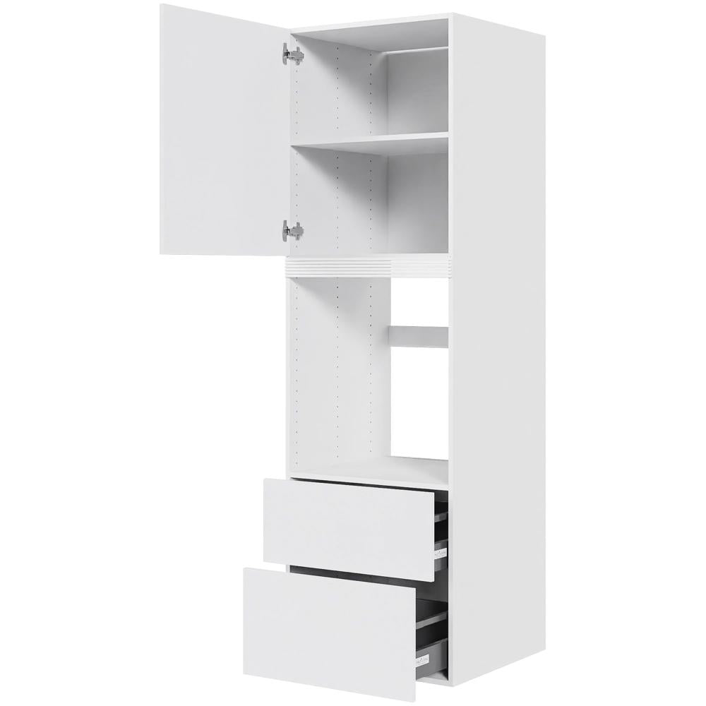 Multi-Living Indbygningsskab til ovn 60 cm med 3 hylder, alurist, låge og 2 skuffer med deludtræk