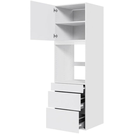 Multi-Living Køkken indbygningsskab i Hvid Front til ovn H: 195,2 cm D: 60,0 cm - 3 skuffer deludtræk og softluk og 1 låge i bredde: 60 cm