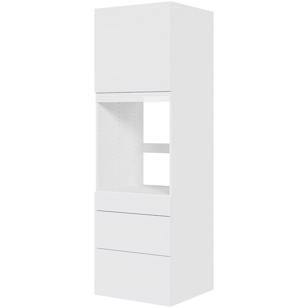 Multi-Living Køkken indbygningsskab i Hvid Front til ovn H: 195,2 cm D: 60,0 cm - 3 skuffer deludtræk og softluk og 1 låge i bredde: 60 cm