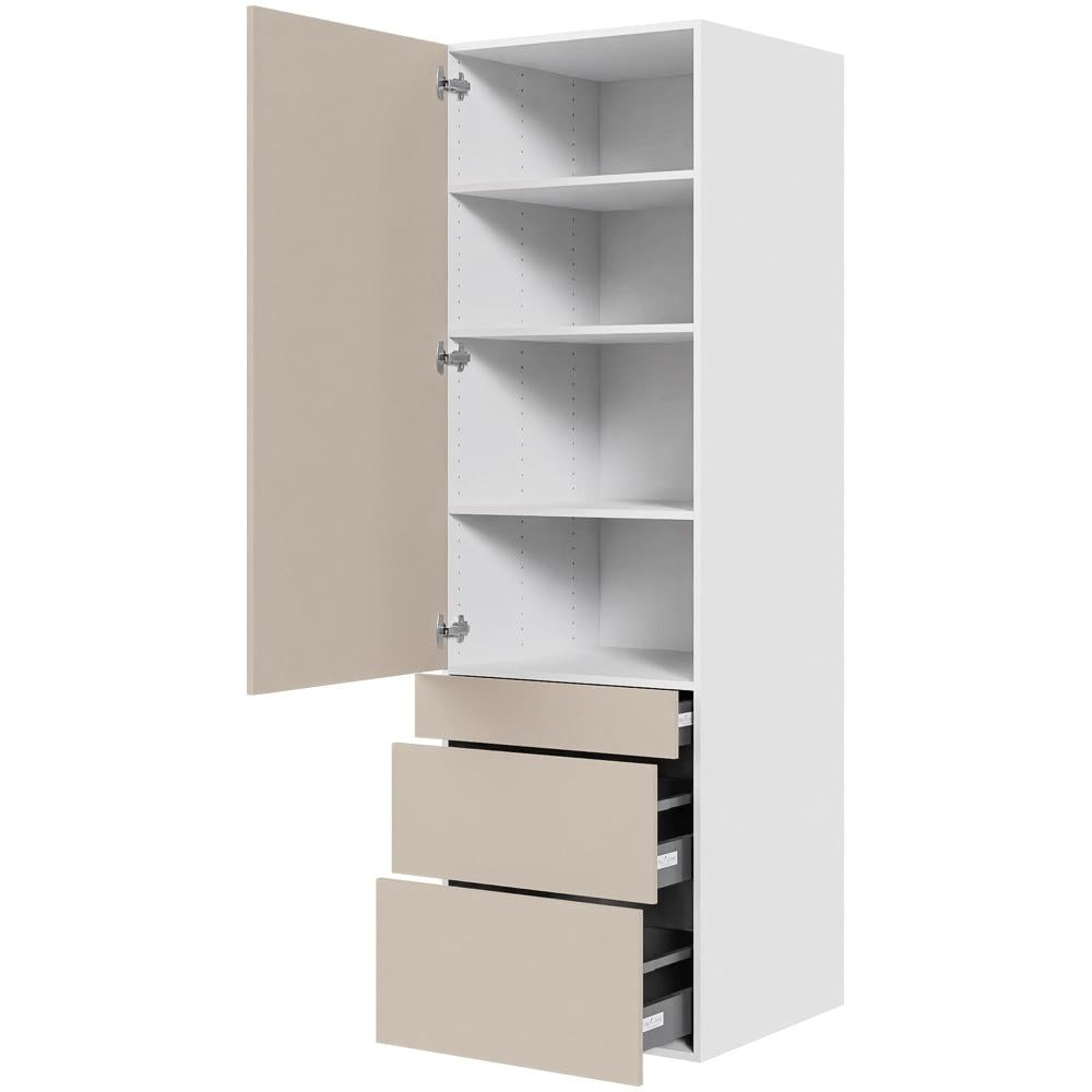 Multi-Living Køkken garderobeskab i Cibo Sabbia 123 H: 195,2 cm D: 60,0 cm - 1 låge og 3 skuffer fuldudtræk/softclose - Bredde: 60 cm