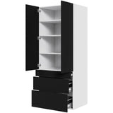 Multi-Living Køkken garderobeskab i Cibo Nero H: 195,2 cm D: 60,0 cm - 2 låger og 3 skuffer fuldudtræk/softclose - Bredde: 80 cm