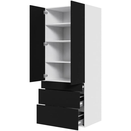 Multi-Living Køkken garderobeskab i Cibo Nero H: 195,2 cm D: 60,0 cm - 2 låger og 3 skuffer fuldudtræk/softclose - Bredde: 80 cm