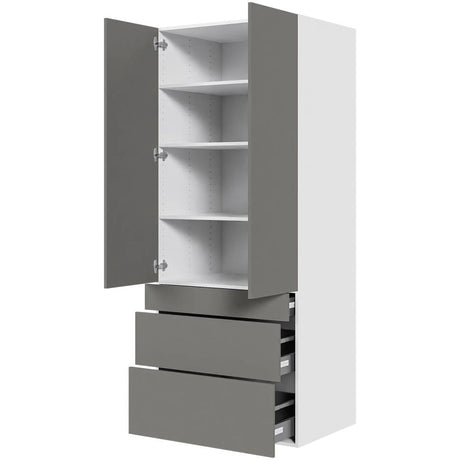 Multi-Living Køkken garderobeskab i Cibo Grigio H: 195,2 cm D: 60,0 cm - 2 låger og 3 skuffer fuldudtræk/softclose - Bredde: 80 cm