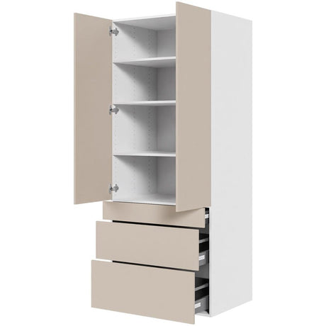 Multi-Living Køkken garderobeskab i Cibo Sabbia 123 H: 195,2 cm D: 60,0 cm - 2 låge og 3 skuffer fuldudtræk/softclose - Bredde: 80 cm