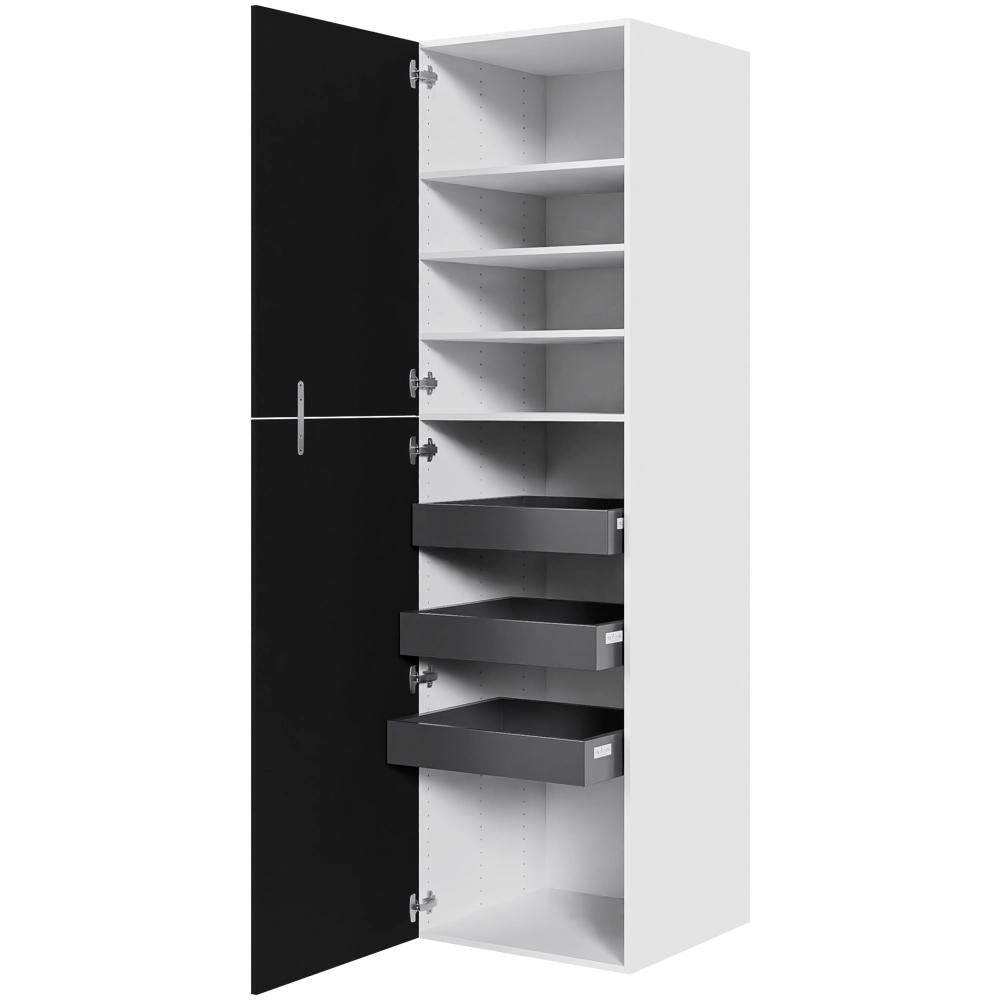 Multi-Living Køkken ekstra højt linnedskab i Cibo Nero H: 214,4 cm D: 60,0 cm - Inklusiv 4 hylder samt 3 bakker. - Bredde: 60 cm