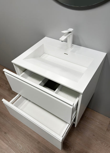 Nordskab badsæt i Mat hvid - bredde 60 cm med Solid Surface badborplade